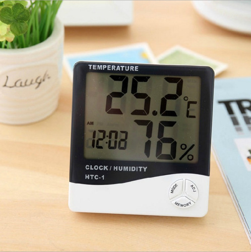 厂家直销HTC-1室内电子温度计 创意大屏幕家用温湿度计带电子闹钟