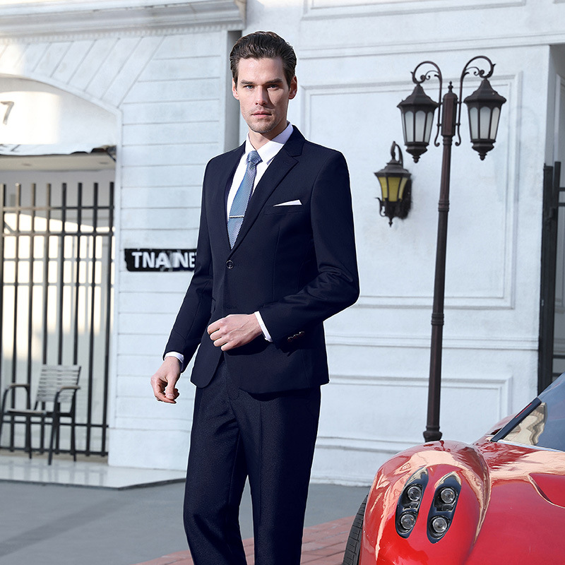 秋冬新款男款商务套装 年轻修身显瘦西装 职场百搭免烫工作服批发|ms