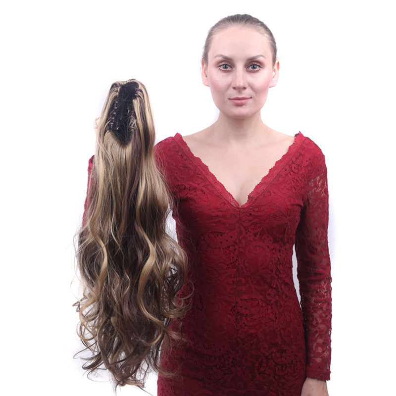 Cheveux synthétiques cheveux bouclés pour femmes vague fibre synthétique pince à griffe queue de cheval naturelle moelleuse_voghion.com