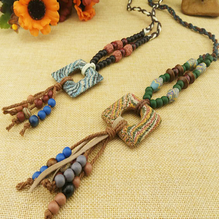 New Sweater Chain Hand-woven Autumn And Winter All-match Long Necklace Pendant Retro Cotton And Linen Clothing Accessories Decorations
