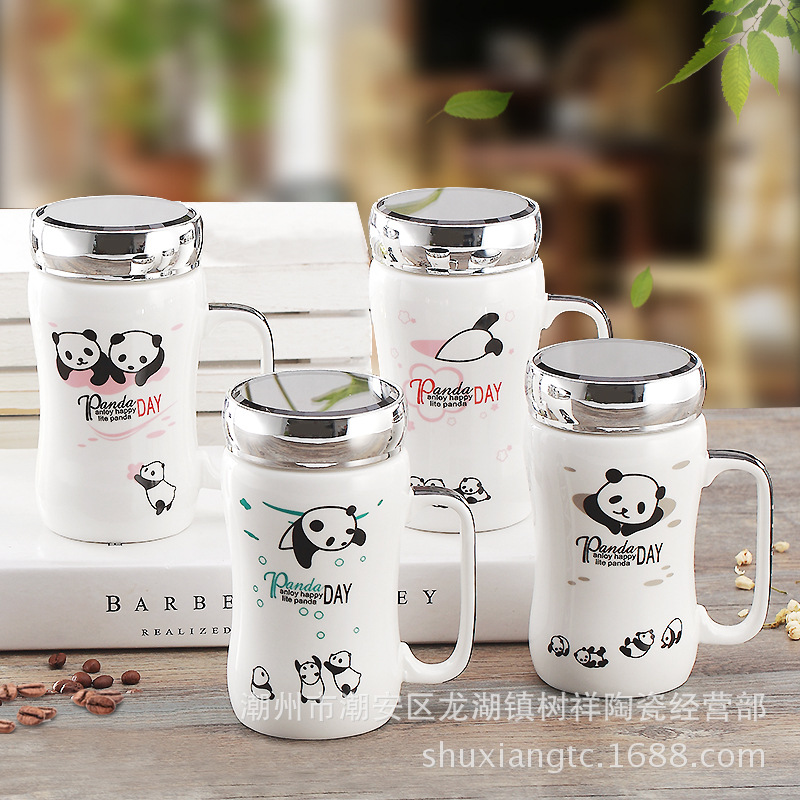 爆款卡通陶瓷杯 马克杯 办公保温镜面带盖礼品 创意牛奶定制logo
