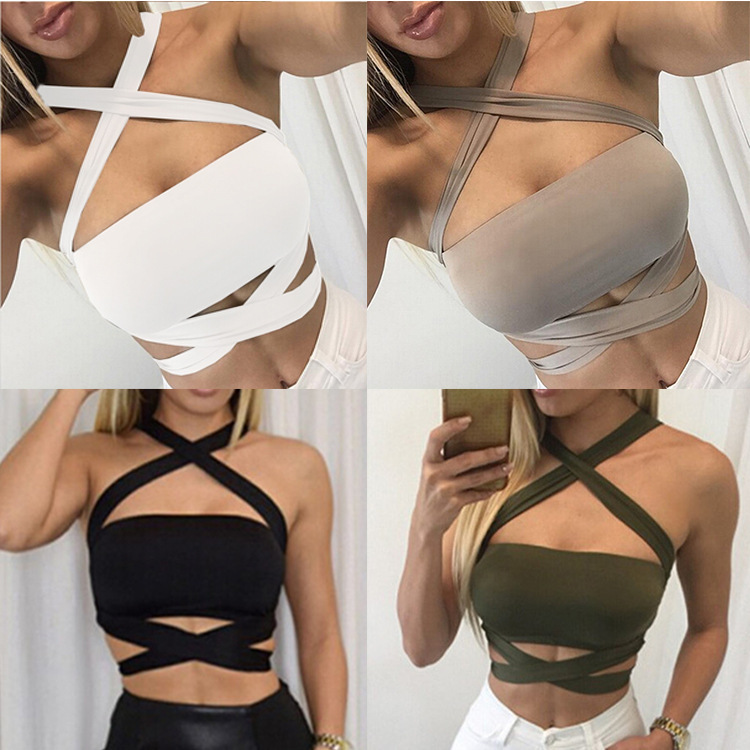 Damen-Bandeau-Top mit gekreuztem Ausschnitt, als Baselayer tragbar, sexy, rückenfrei_voghion.com