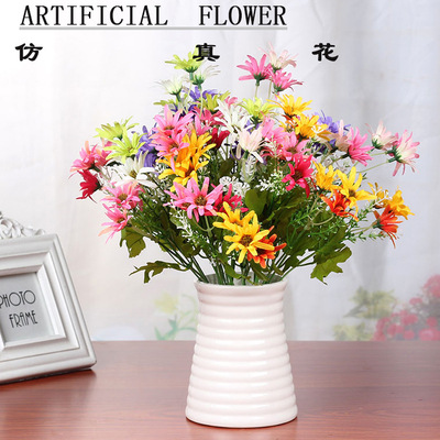 a living room Countryside Artificial Flower Africa Daisy 6 Small Chrysanthemum Pearl Chrysanthemum tearful decorate Silk flower