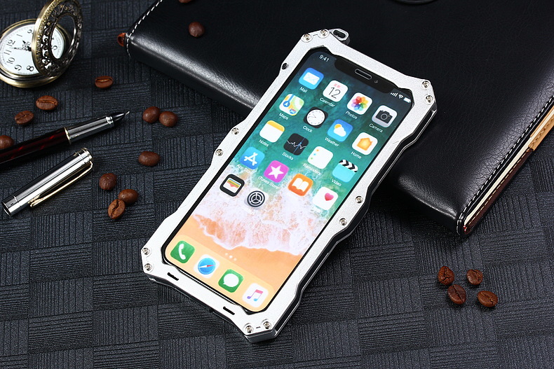 S.CENG Gundam Water Resistant Dustproof Shockproof Silicone Gorilla Glass Aluminum Alloy Metal Case Cover for Apple iPhone X