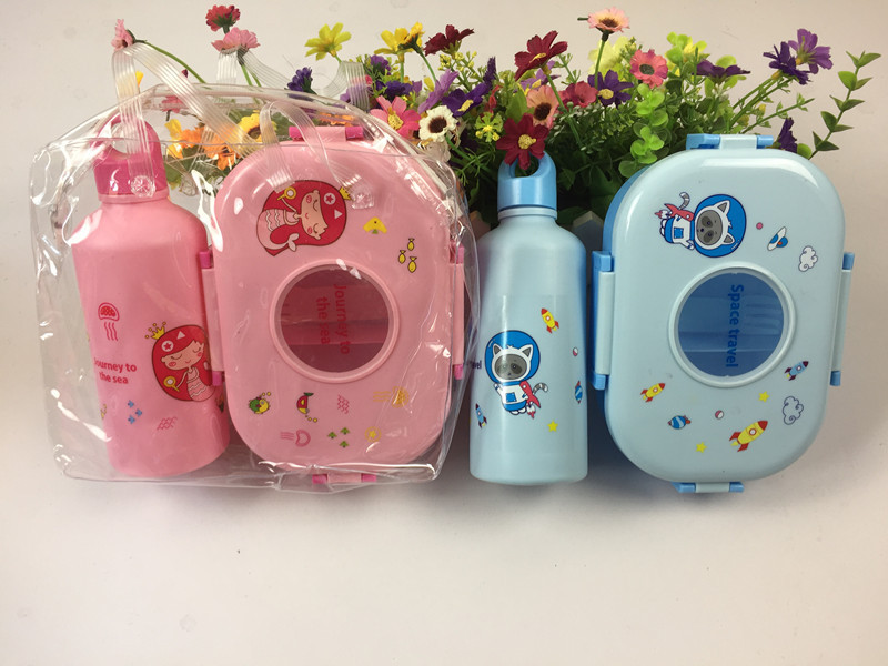 Set infantil de fiambrera y botella de plástico diseño de dibujos animados