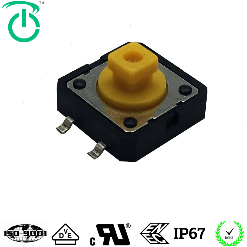 荣千生产12X12X7.3贴片方头耐高温265度100万次寿命轻触微动按键