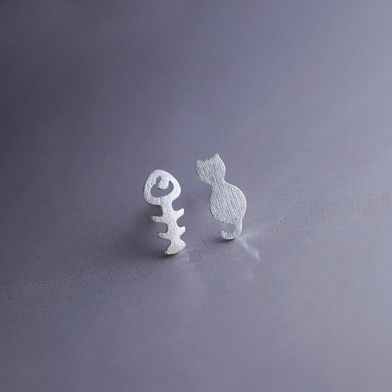 Simple Cute Kitty Ear Studs Alloy Plating Gold Silver Animal Kitten Fish Stud Ear Studs Wholesale display picture 10