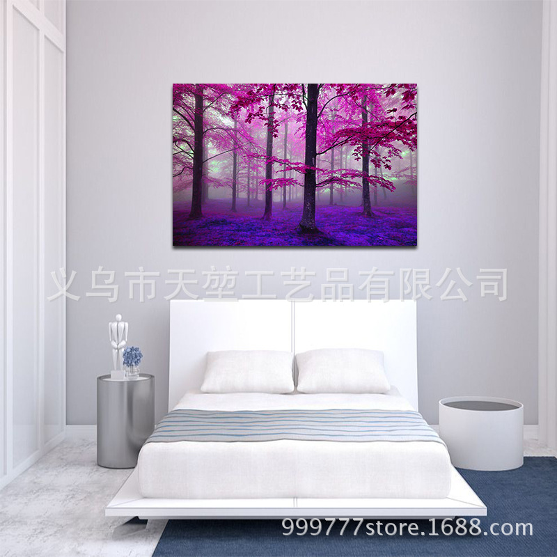 家居客厅卧室玄关无框帆布装饰挂画 唯美紫树林高清喷绘油画画芯详情5