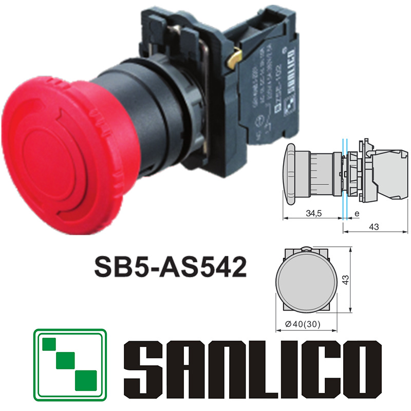 紧急停止自锁蘑菇头转动复位LA68S SB5 XB5-AS542按钮开关40mm