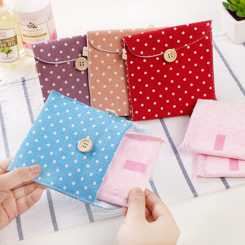 Korean fresh women's cotton and linen sanitary napkin storage bag, sanitary napkin bag, portable sanitary napkin storage bag