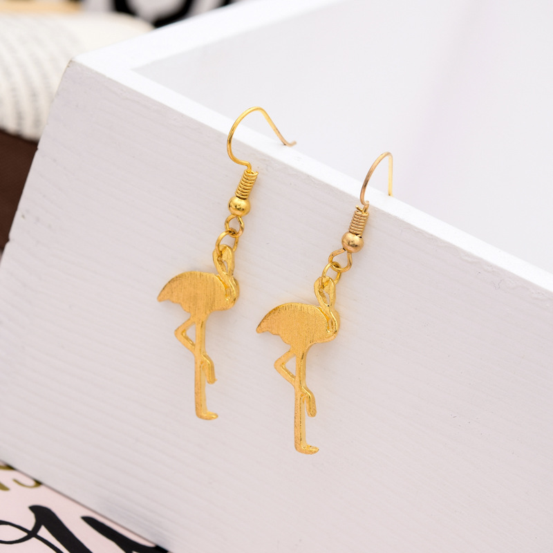 Best Selling Handmade Brushed Red-crowned Crane Earrings Fashion Animal Red-crowned Crane Alloy Earrings display picture 3