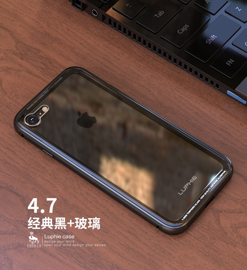 Luphie iGlass Airframe Aluminum Bumper Air Barrier Tempered Glass Back Case Cover for Apple iPhone 8 Plus & iPhone 8
