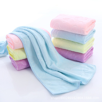 超细纤维毛巾400克小熊头压花锁边柔软亲肤超强吸水易干厂家批发