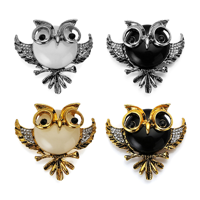 Korean version alloy plating brooch (Silver - black)NHGY0061-Gold - white