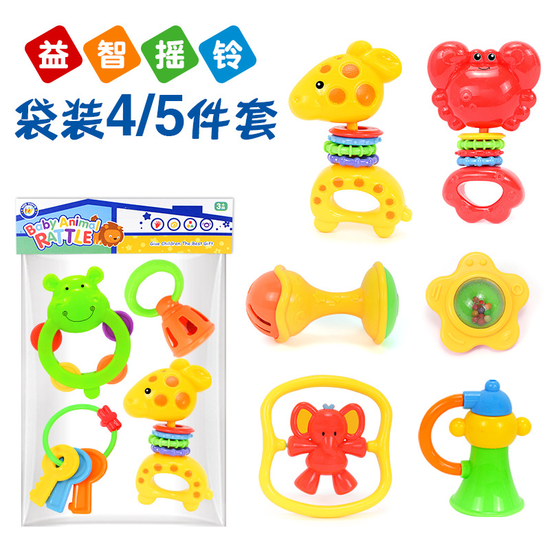 Traqueteo infantil Juego de 4 piezas Bolsa de 5 piezas Cama de traqueteo de bebé Campana Bebé recién nacido Educación temprana Juguetes educativos