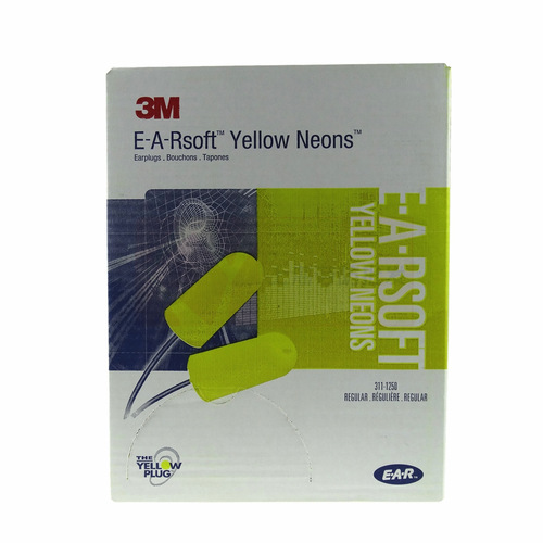 3M Earplugs 311-1250 Corded Yellow Foam Bullet Noise Reduction Sleep Study Work Protection