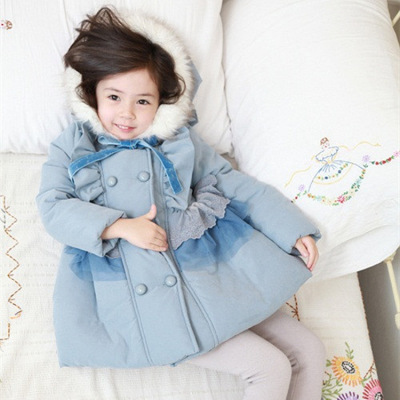 the republic of korea original edition Mid length version new pattern Girls Rabbit's hair Hooded Cotton clip thickening keep warm Double-breasted cotton-padded clothes coat