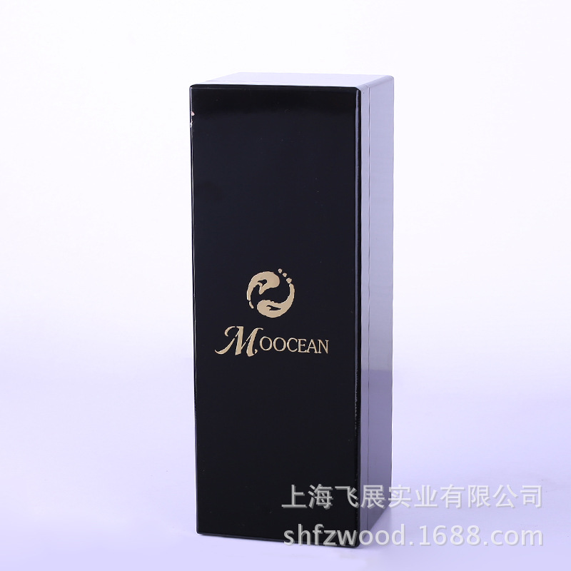 上海飞展黑色亮光油漆木盒单瓶装高档红酒洋酒XO木盒工厂