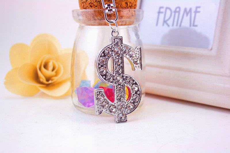 40g Weight Metal Material Unisex Gender Diamond-studded Dollar Sign Car Metal Pendant Men's Key Chain 2