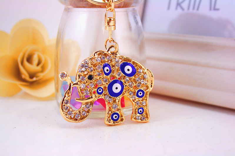 42g Weight Alloy, Metal Material Elephant Pattern Unisex Gender Turkey Devil Eyes Blue Elephant Bag Accessories Animal Metal Pendant Keychain 3