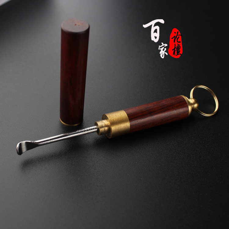 定制复古木质酸枝耳勺 红木工艺品 黄铜配件 钥匙扣大气礼品 批发|ms