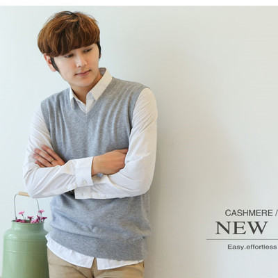 秋冬新款男士羊绒背心鸡心领大码无袖西装内搭马甲保暖坎肩针织衫|ms