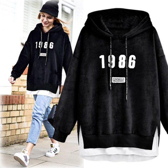 Plush and thickened hooded women’s medium and long loose sweater