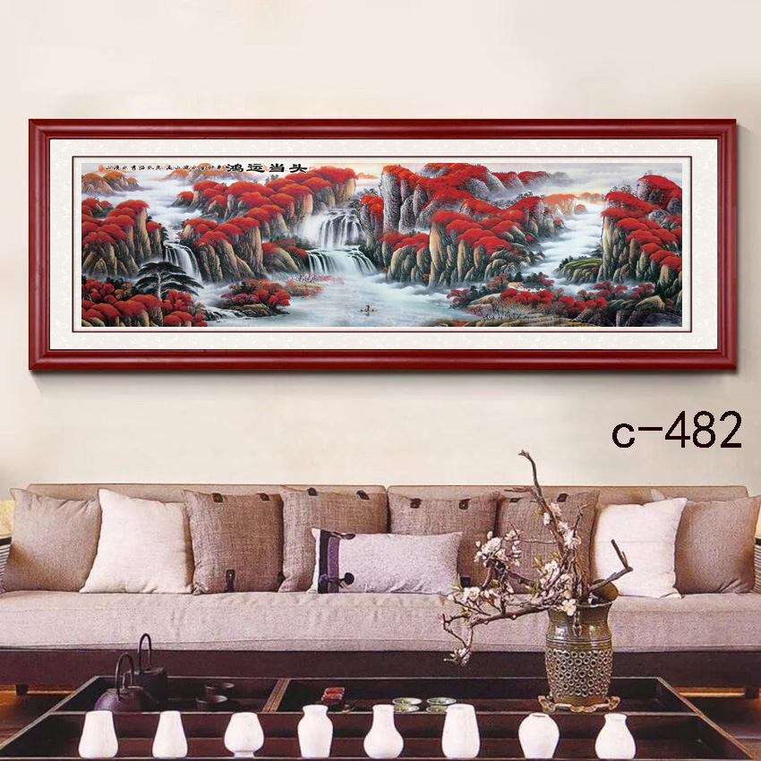 薇艾可画业红实木大幅字画山水风景画办公室鸿运当头客厅装饰画