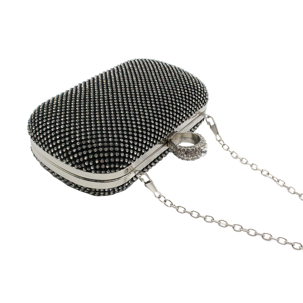 Schwarz Gold Silber Seide Drucken Oval Tasche Clutch display picture 3