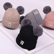 秋冬季寶寶帽子可愛男女童雙毛球保暖毛線帽15標嬰兒套頭針織帽潮