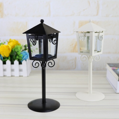 8135 street lamp kiosk candle holder, iron art wedding creative home crafts, European pastoral glass decorative wind lamp