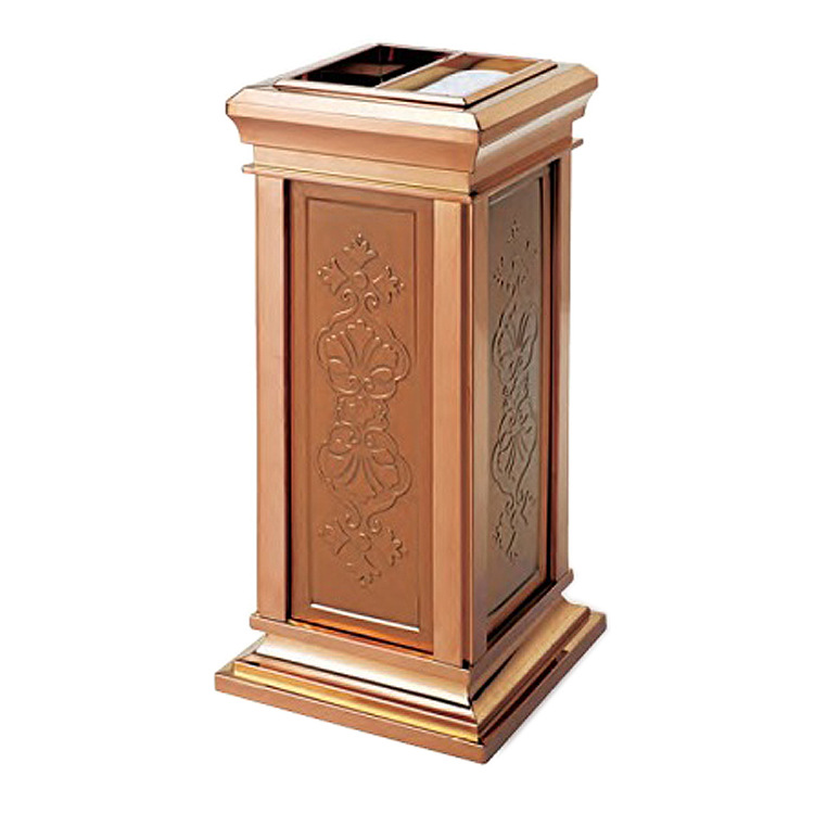 皇家镀玫瑰金压花座地烟灰桶GPX-8D 高贵古典酒店大堂垃圾单桶|ms