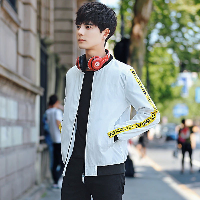 秋季新品爆版休闲百搭夹克男士外套潮青少年帅气上衣纯色夹克男