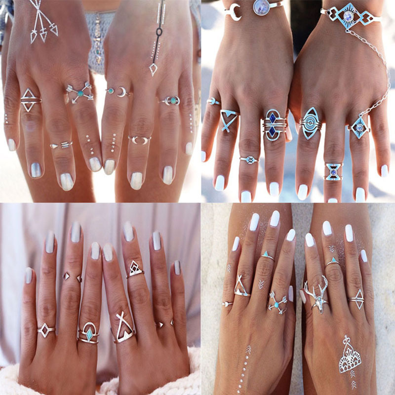 ebay热销 个性合金组合套装戒指 女复古民族风鹿角大象指关节指环