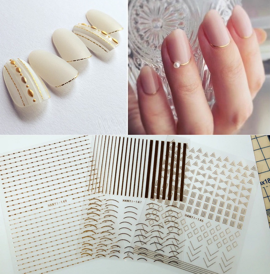 HanYi144-149 金色 超薄 3D指甲贴花 带背胶 美甲贴纸 美甲饰品