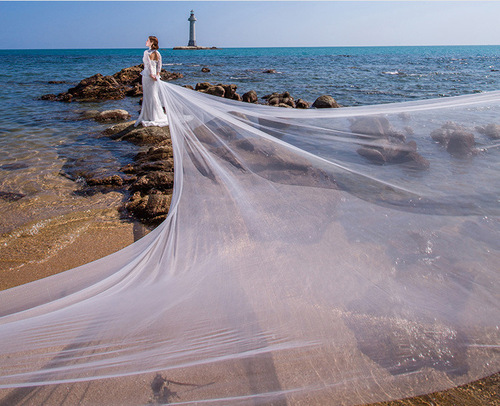 Bridal wedding veil with long tail 3 meters fashionable wedding veil Long and simple bridal veil