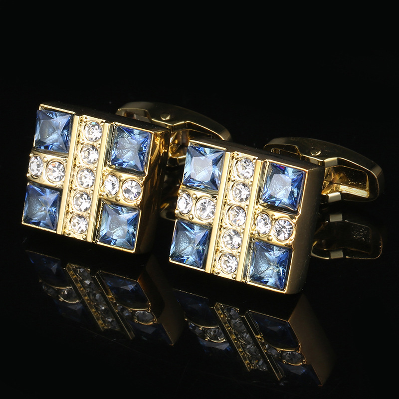 Blue crystal shirt cufflinks gold men's...