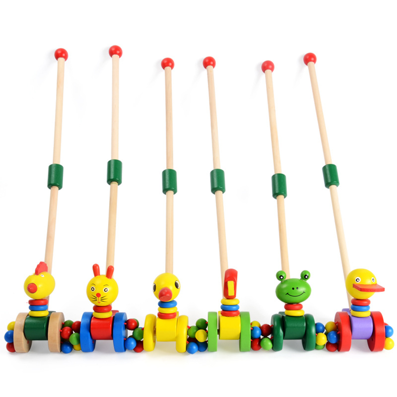 Removable Baby children Puzzle Early education Walker wooden  Single pole Toddler wheelbarrow Push Toys