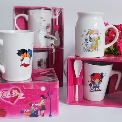 商场促销广告活动实用小礼品影楼情人节赠品卡通陶瓷对杯 印LOGO