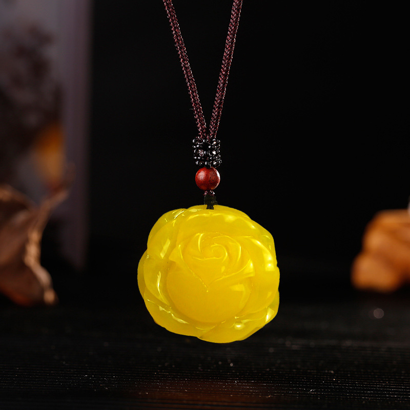 (2개) 치킨 오일 노란색 2 세대 밀랍 평화 버클 작은 펜던트 호박색 평화 버클 목걸이 도매 선물 도매