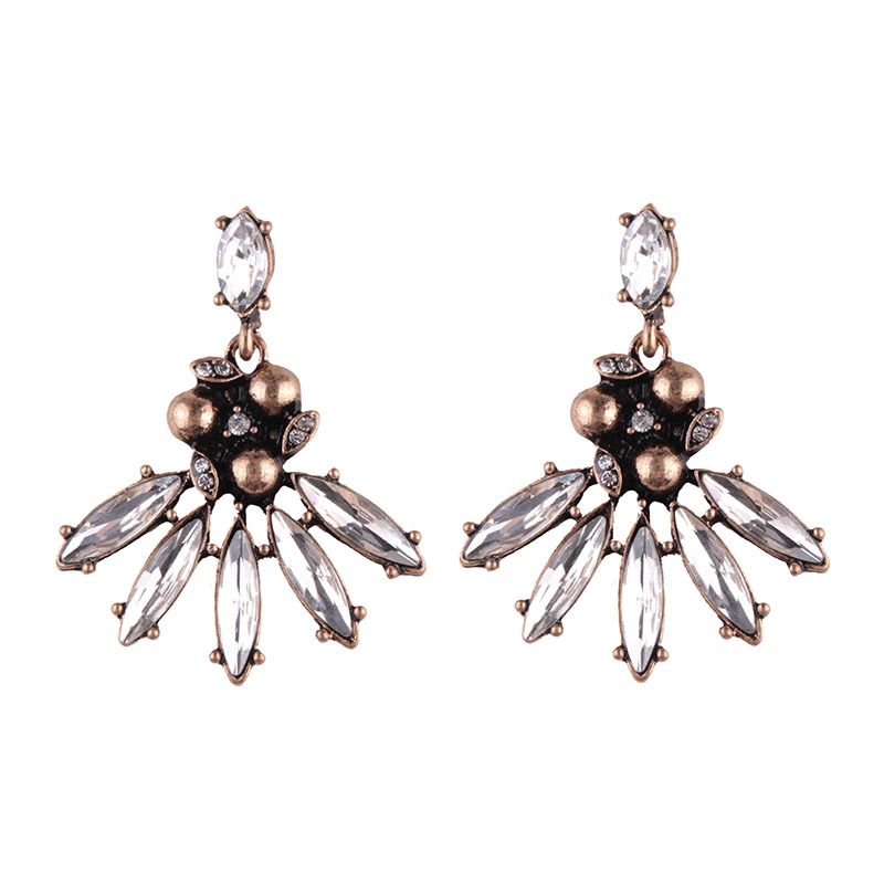 Retro alloy Inlaid with zircon earring (Silver black)NHJQ9290-Silver black