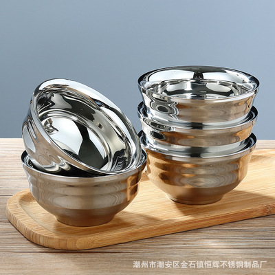 不鏽鋼碗 韓式碗兒童防摔美人碗雙層隔熱泡面碗家用宿舍學生用碗