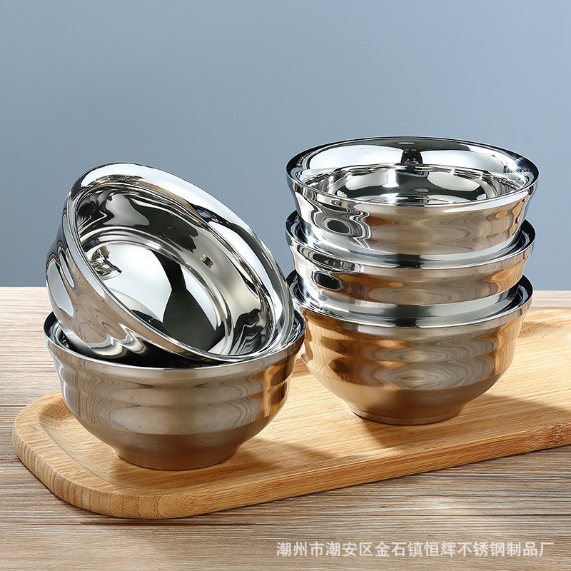不鏽鋼碗 韓式碗兒童防摔美人碗雙層隔熱泡面碗家用宿舍學生用碗