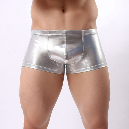Men's imitation leather underwear low-waist boxer briefs patent leather sexy U convex bag boxer briefs Zhongshan source factory wholesale