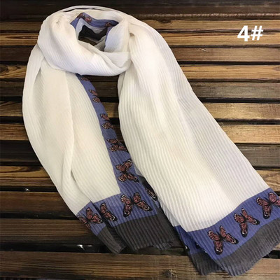 新款速卖通森女系压皱棉麻缎面围巾纯色印花蝴蝶围巾可包头穆斯林|ru