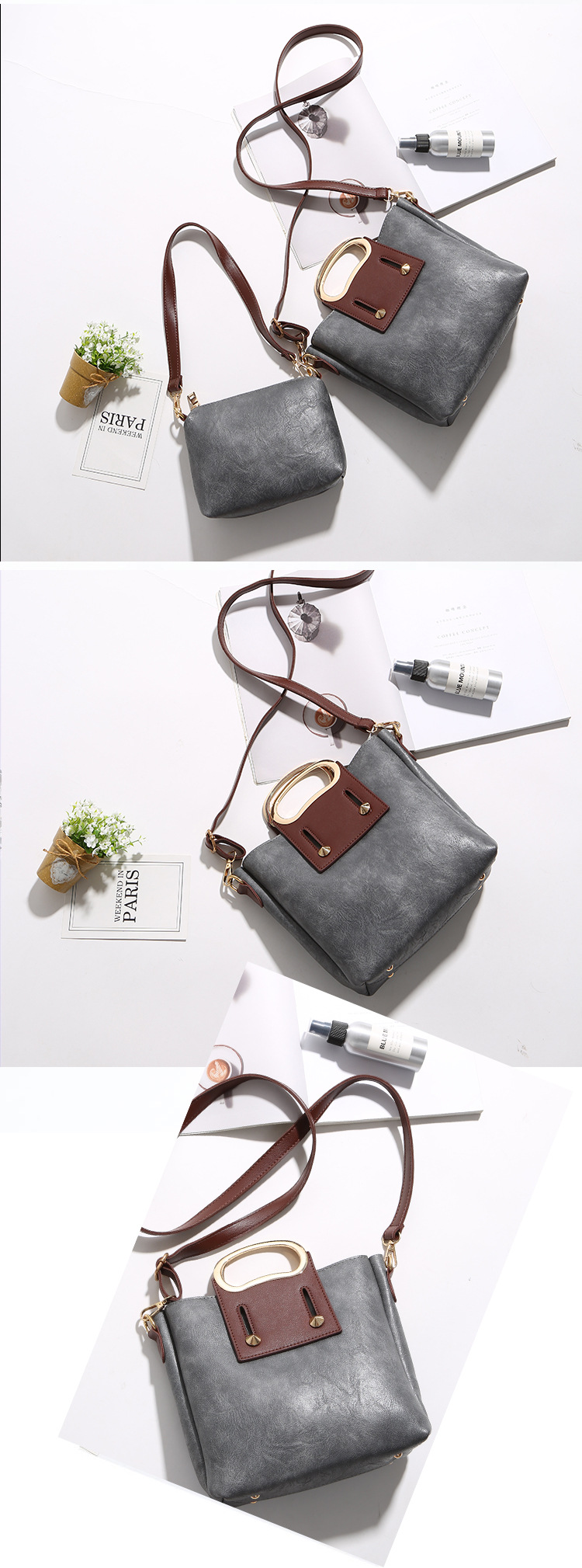Korean version PUfashion bag (gray)NHPB0252-gray