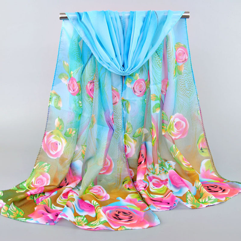 外貿雪紡絲巾玫瑰花羽毛女披肩圍脖長巾 春秋女防曬絲巾 XQ270