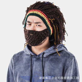 BomHCS假发帽手工钩针织假发头套毛线帽子+口罩速卖通ebay亚马逊