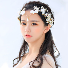 新娘韓式珍珠水鑽蕾絲項鏈新娘額飾婚紗禮服配飾造型飾品額飾