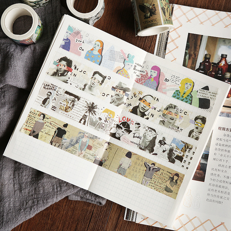 洛林/芯陌 原创旧报纸女孩复古怀旧和纸胶带 DIY手帐相册装饰贴纸